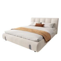Matteo Upholstered bed, For adults & teenagers, 4ft6 double bed 135×190cm, Durable & Sturdy, Soft headboard, MDF + Velvet + Plywood, White - thumbnail 4
