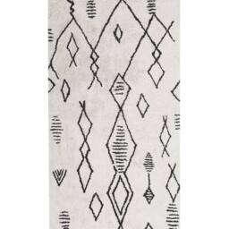 Wyld and Coco Heritage Off-White and Black Cotton 80 x 150 cm Geometric Tassel Rug in White - Size: 80 cm x 150 cm - thumbnail 2