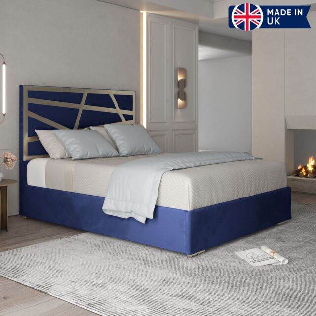 KDMD Cloudrest Upholstered Soft Velvet Metal Designer Bed Frame in Blue - Size: Single - image 1