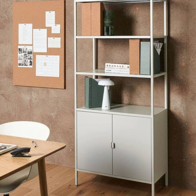 Wyld and Coco Light Grey Powder-Coated Steel Office Cabinet with 5 Shelves - image 1