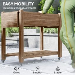 OUTSUNNY Wooden Raised Planter with Lockable Wheels, Liner, Carbonised in Natural - thumbnail 6