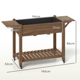 OUTSUNNY Wooden Raised Planter with Lockable Wheels, Liner, Carbonised in Natural - thumbnail 3