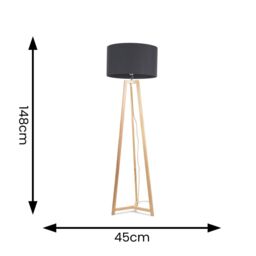 ValueLights Lottie Natural Wood Tripod Floor Lamp with Fabric Drum Shade in Charcoal - thumbnail 4