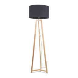 ValueLights Lottie Natural Wood Tripod Floor Lamp with Fabric Drum Shade in Charcoal - thumbnail 2