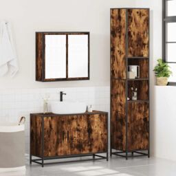 Berkfield Home 3 Piece Bathroom Furniture Set Smoked Oak Engineered Wood in Brown - thumbnail 4