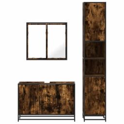 Berkfield Home 3 Piece Bathroom Furniture Set Smoked Oak Engineered Wood in Brown - thumbnail 5