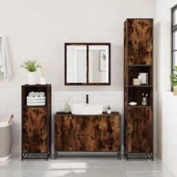 Berkfield Home 3 Piece Bathroom Furniture Set Smoked Oak Engineered Wood in Brown - thumbnail 3