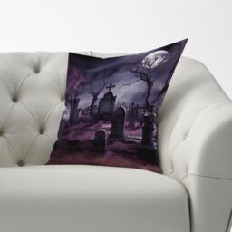 Warren Reed - Designer Witchs Moonlit Cemetery Design Cushions in Purple - Size: 45 cm x 45 cm - thumbnail 3