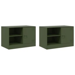 Berkfield Home TV Cabinets 2 pcs Olive Green 67x39x44 cm Steel - Size: 67 x 39 x 44 cm - thumbnail 2