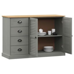 Berkfield Home Sideboard with Drawers VIGO 113x40x75 cm Grey Solid Wood Pine - Size: 113 x 40 x 75 cm - thumbnail 3