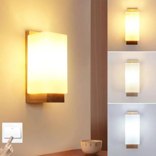 EONLION 2X Glass LED Wall Lamp Modern Indoor 3-Colour Indoor Sconce Hallway in Natural - image 1
