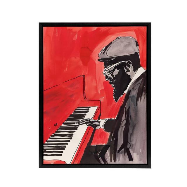 "Artery8 Thelonious Monk Jazz Piano Music Framed Canvas Wall Art Print in Red - Size: W12"" x H16""" - image 1