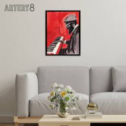 "Artery8 Thelonious Monk Jazz Piano Music Framed Canvas Wall Art Print in Red - Size: W12"" x H16""" - thumbnail 3