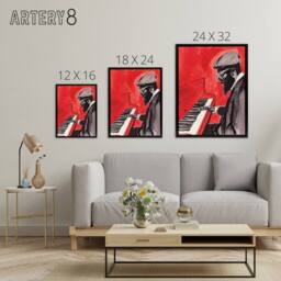 "Artery8 Thelonious Monk Jazz Piano Music Framed Canvas Wall Art Print in Red - Size: W12"" x H16""" - thumbnail 4