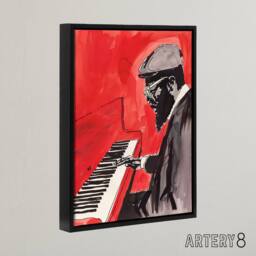 "Artery8 Thelonious Monk Jazz Piano Music Framed Canvas Wall Art Print in Red - Size: W12"" x H16""" - thumbnail 2