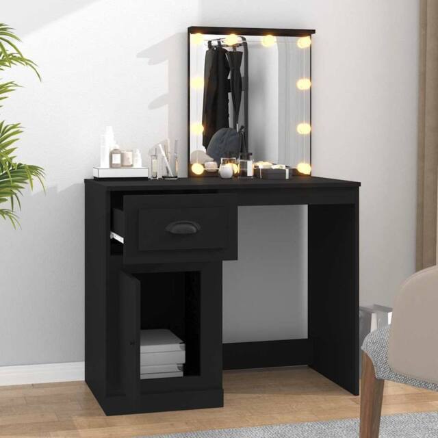 Berkfield Home White Dressing Table with LED Black 90x50x132.5 cm Engineered Wood - image 1
