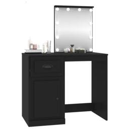 Berkfield Home White Dressing Table with LED Black 90x50x132.5 cm Engineered Wood - thumbnail 4