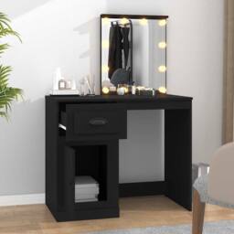 Berkfield Home White Dressing Table with LED Black 90x50x132.5 cm Engineered Wood - thumbnail 1
