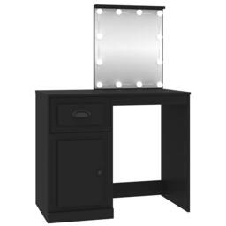 Berkfield Home White Dressing Table with LED Black 90x50x132.5 cm Engineered Wood - thumbnail 3