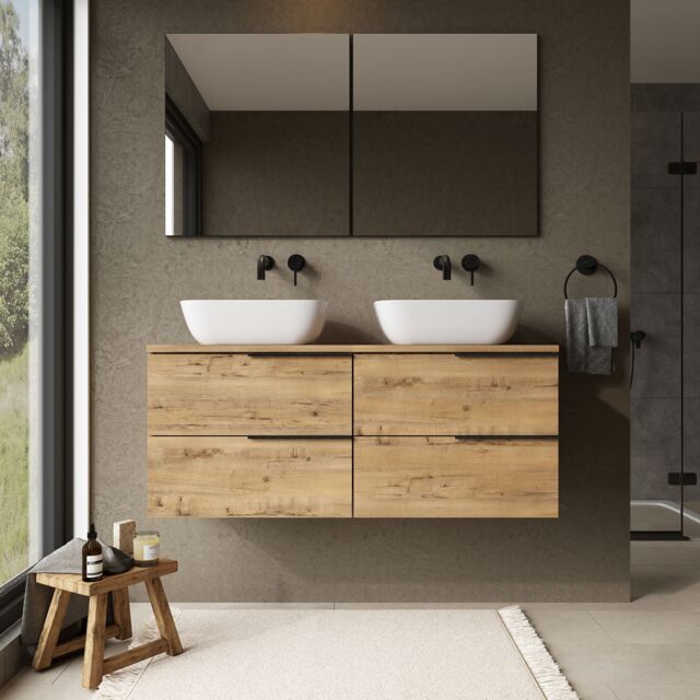 Banyetti Celtic 1200mm Wall Hung Bathroom Vanity Unit with Matching Worktop - Ostippo Oak in Light Oak - image 1