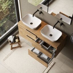 Banyetti Celtic 1200mm Wall Hung Bathroom Vanity Unit with Matching Worktop - Ostippo Oak in Light Oak - thumbnail 4