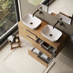 Banyetti Celtic 1200mm Wall Hung Bathroom Vanity Unit with Matching Worktop - Ostippo Oak in Light Oak - thumbnail 8