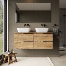 Banyetti Celtic 1200mm Wall Hung Bathroom Vanity Unit with Matching Worktop - Ostippo Oak in Light Oak - thumbnail 7