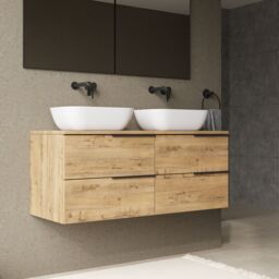 Banyetti Celtic 1200mm Wall Hung Bathroom Vanity Unit with Matching Worktop - Ostippo Oak in Light Oak - thumbnail 6