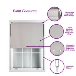 Furnished Red Blackout Roller Blinds with Chrome Round Eyelets & Metal Fittings - Size: 210 cm width x 210 cm drop - thumbnail 2