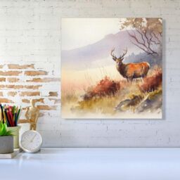"Warren Reed - Designer Stag Deer Water Colour Canvas in Brown - Size: W16"" x H16""" - thumbnail 2