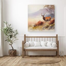 "Warren Reed - Designer Stag Deer Water Colour Canvas in Brown - Size: W16"" x H16""" - thumbnail 3