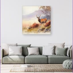"Warren Reed - Designer Stag Deer Water Colour Canvas in Brown - Size: W16"" x H16""" - thumbnail 4