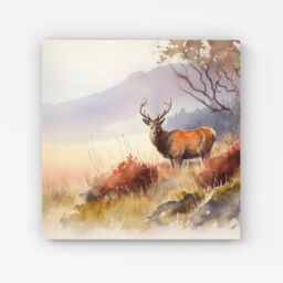 "Warren Reed - Designer Stag Deer Water Colour Canvas in Brown - Size: W16"" x H16""" - thumbnail 1