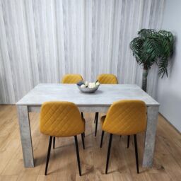 KOSY KOALA Wooden Rectangle Dining Table Set With 4 Mustard Gem Pattern Chairs - Dining Room Furniture in Brown - thumbnail 3