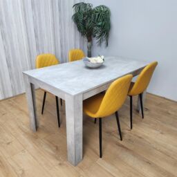 KOSY KOALA Wooden Rectangle Dining Table Set With 4 Mustard Gem Pattern Chairs - Dining Room Furniture in Brown
