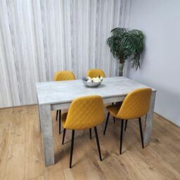 KOSY KOALA Wooden Rectangle Dining Table Set With 4 Mustard Gem Pattern Chairs - Dining Room Furniture in Brown - thumbnail 2