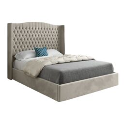 KDMD Rana Curved Top Winged Upholstered Soft Velvet Cream Bed Frame - Size: Super King - thumbnail 5
