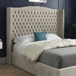 KDMD Rana Curved Top Winged Upholstered Soft Velvet Cream Bed Frame - Size: Super King - thumbnail 2