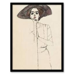 Artery8 Portrait of a Woman with Hat Vintage Framed Wall Art Print Egon Schiele in Beige - Size: A4 - thumbnail 1