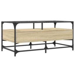 Berkfield Home Coffee Table with Glass Top Sonoma Oak 98.5x50x45 cm Steel in Brown - thumbnail 6