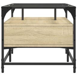 Berkfield Home Coffee Table with Glass Top Sonoma Oak 98.5x50x45 cm Steel in Brown - thumbnail 5