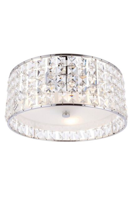 Netlighting Belfont 3 Light Bathroom Flush Ceiling Light Chrome Clear Crystal Detail IP44 G9 - image 1
