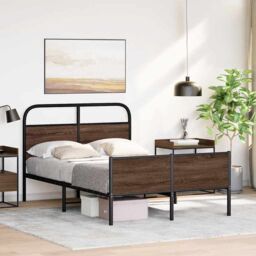 Berkfield Home Bed Frame without Mattress 140x190 cm Brown Oak Engineered Wood - thumbnail 4