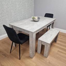KOSY KOALA Dining Table with 2 Black Velvet Chairs & 2 Stone Grey Benches