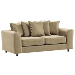 Furnishings For Less UK Brooklyn Plush Velvet Foam Fabric 3 Seater Sofa Scatter Back in Beige - thumbnail 1