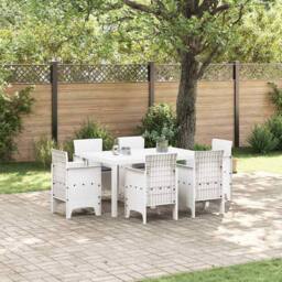 Berkfield Home 7 Piece Garden Dining Set with Cushions White Poly Rattan - thumbnail 2