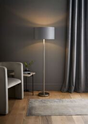 ValueLights Charlie Chrome Stem Floor Lamp with Grey Velvet & Chrome Inner Shade & Bulb