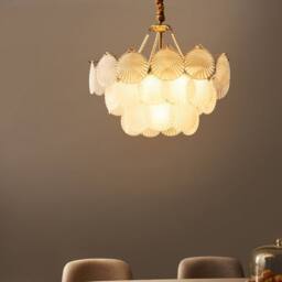 Wyld and Coco Glamour Lighting 56cm Brass-Toned Iron and Frosted Glass Chandelier in Bronze