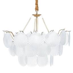 Wyld and Coco Glamour Lighting 56cm Brass-Toned Iron and Frosted Glass Chandelier in Bronze - thumbnail 2