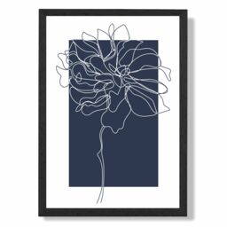ARTZE Navy Blue & White Abstract Floral Line Art Framed Print SIZE: A4 with Black Frame - thumbnail 1